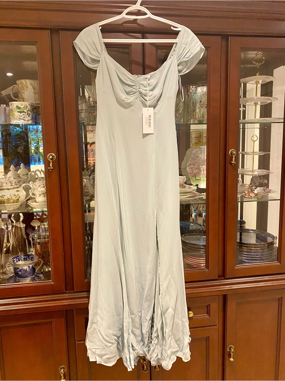 Reformation Ember Dress | Off-Shoulder Aqua Maxi Dress with Side Slit - Picture 3 of 4